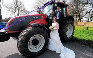 English Farmer Travels to Wedding in Tractor